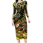 Personalized Richmond Tigers Long Sleeve Bodycon Dress Aboriginal Dot Art - Dreamtime Football Mascot