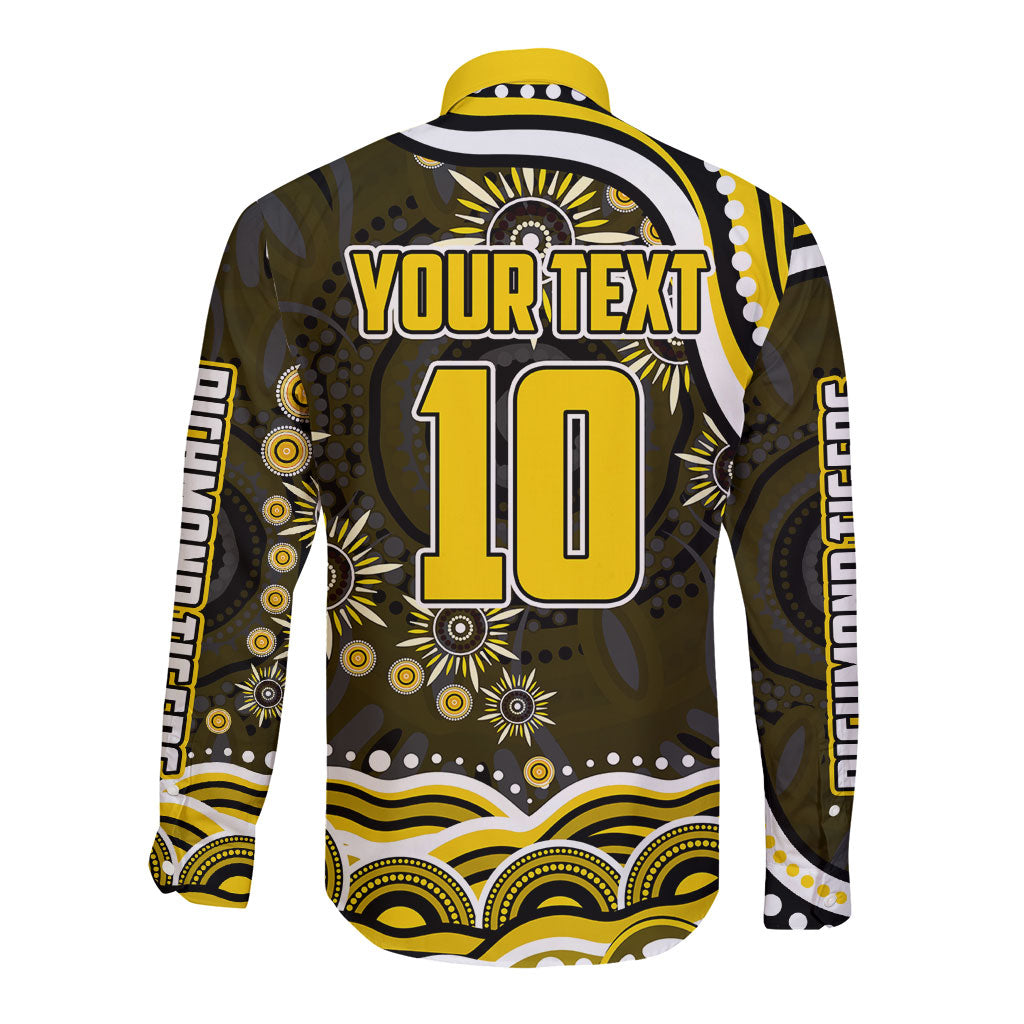 Personalized Richmond Tigers Long Sleeve Button Shirt Aboriginal Dot Art - Dreamtime Football Mascot