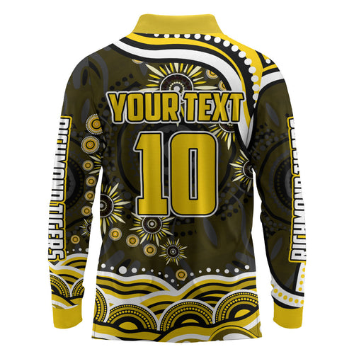 Personalized Richmond Tigers Long Sleeve Polo Shirt Aboriginal Dot Art - Dreamtime Football Mascot