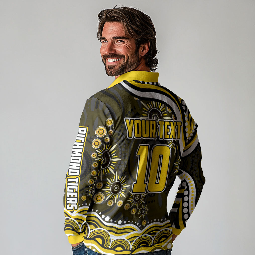 Personalized Richmond Tigers Long Sleeve Polo Shirt Aboriginal Dot Art - Dreamtime Football Mascot