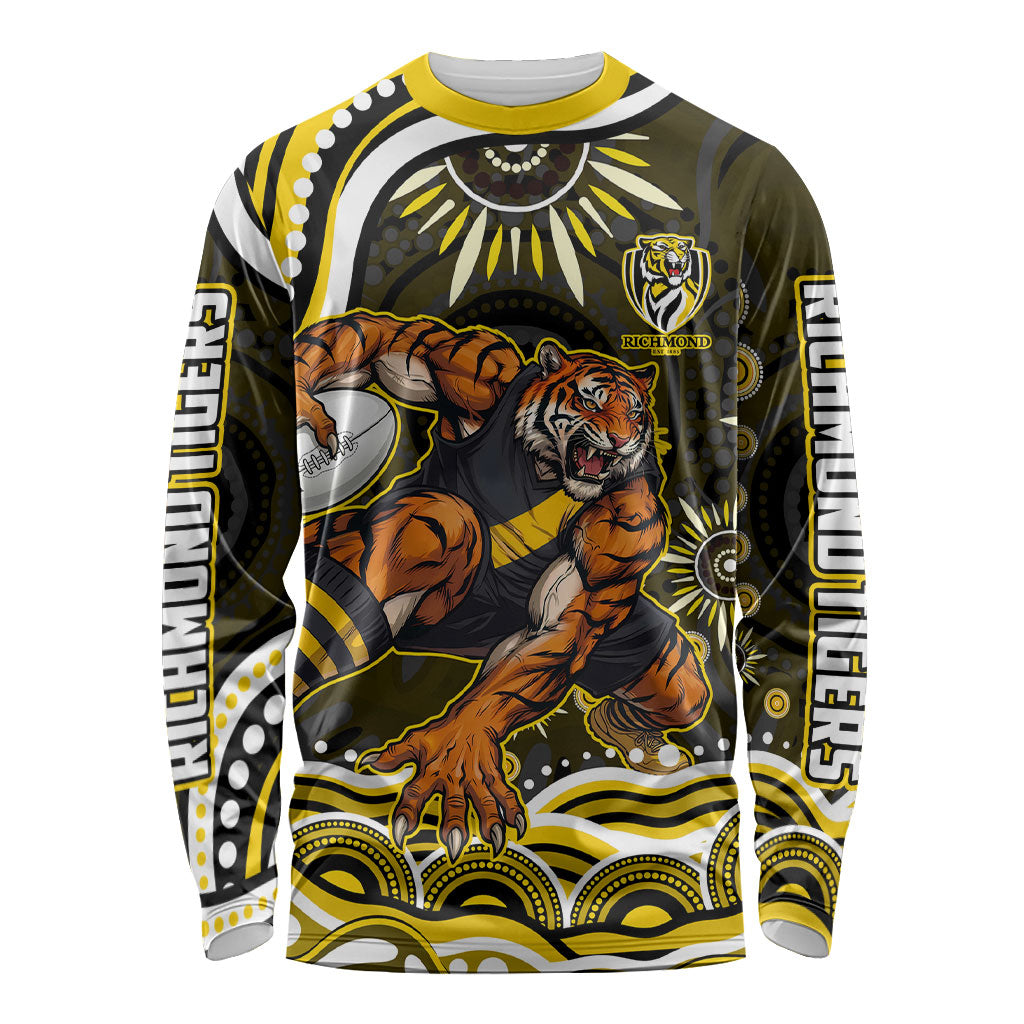 Personalized Richmond Tigers Long Sleeve Shirt Aboriginal Dot Art - Dreamtime Football Mascot