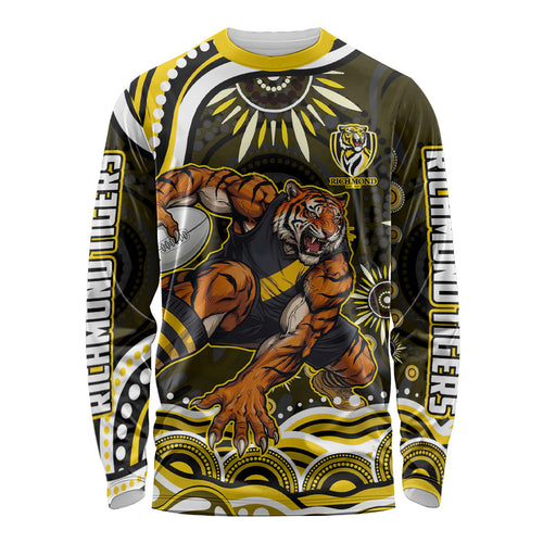 Personalized Richmond Tigers Long Sleeve Shirt Aboriginal Dot Art - Dreamtime Football Mascot
