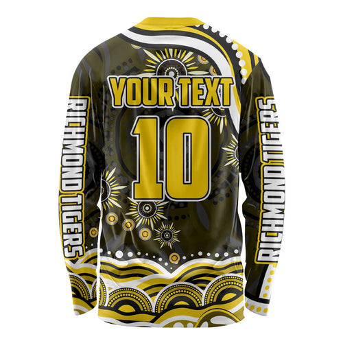 Personalized Richmond Tigers Long Sleeve Shirt Aboriginal Dot Art - Dreamtime Football Mascot