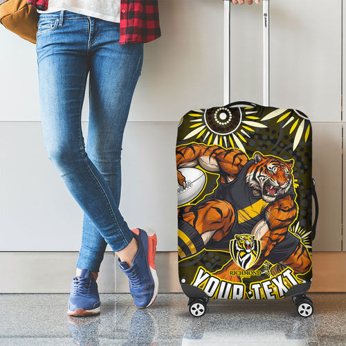 Personalized Richmond Tigers Luggage Cover Aboriginal Dot Art - Dreamtime Football Mascot