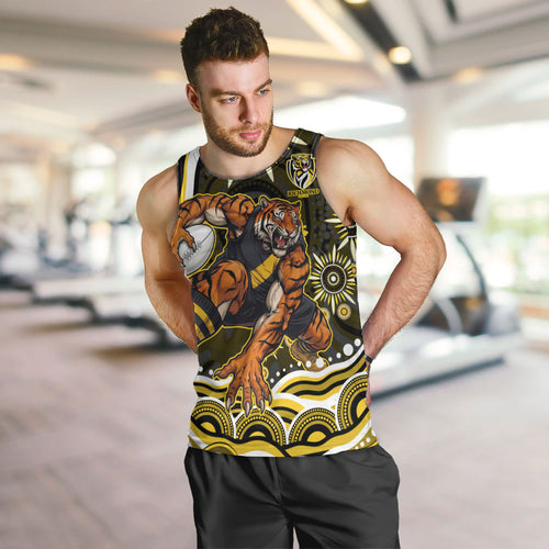 Personalized Richmond Tigers Men Tank Top Aboriginal Dot Art - Dreamtime Football Mascot