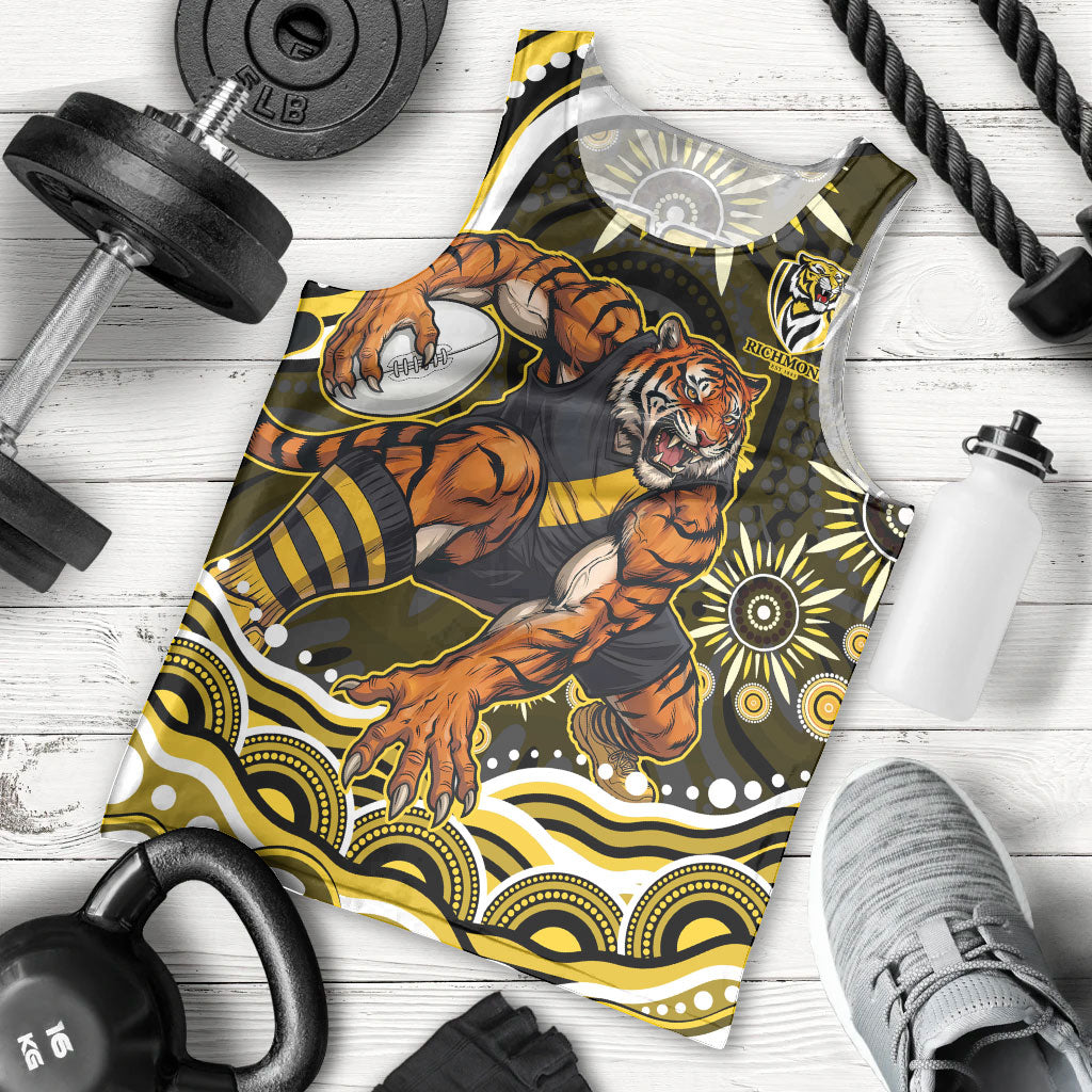 Personalized Richmond Tigers Men Tank Top Aboriginal Dot Art - Dreamtime Football Mascot