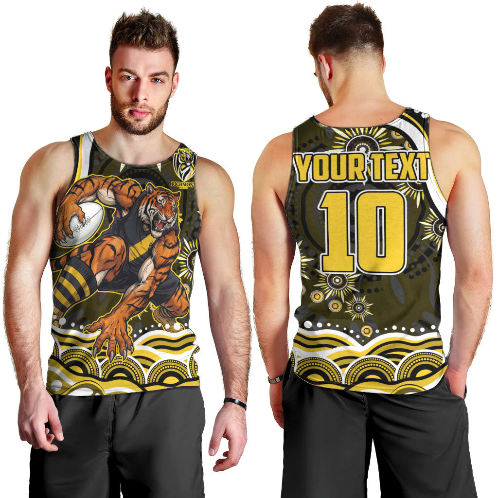 Personalized Richmond Tigers Men Tank Top Aboriginal Dot Art - Dreamtime Football Mascot
