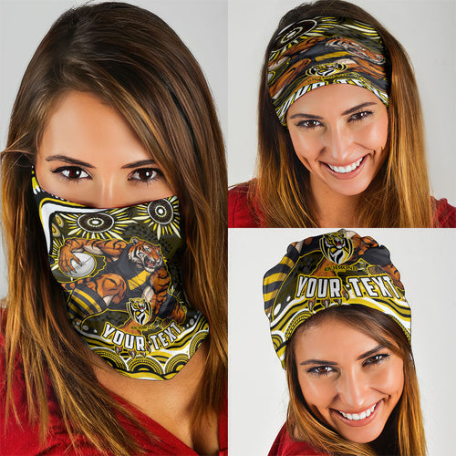 Personalized Richmond Tigers Neck Gaiter Aboriginal Dot Art - Dreamtime Football Mascot
