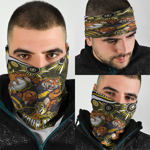 Personalized Richmond Tigers Neck Gaiter Aboriginal Dot Art - Dreamtime Football Mascot