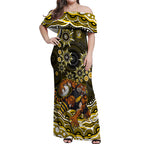 Personalized Richmond Tigers Off Shoulder Maxi Dress Aboriginal Dot Art - Dreamtime Football Mascot