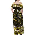 Personalized Richmond Tigers Off Shoulder Maxi Dress Aboriginal Dot Art - Dreamtime Football Mascot