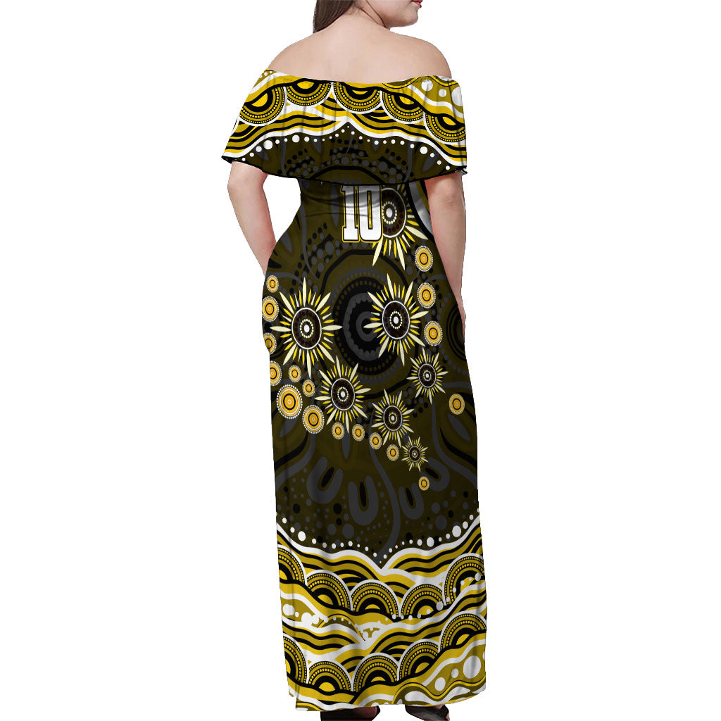 Personalized Richmond Tigers Off Shoulder Maxi Dress Aboriginal Dot Art - Dreamtime Football Mascot