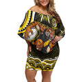 Personalized Richmond Tigers Off Shoulder Short Dress Aboriginal Dot Art - Dreamtime Football Mascot