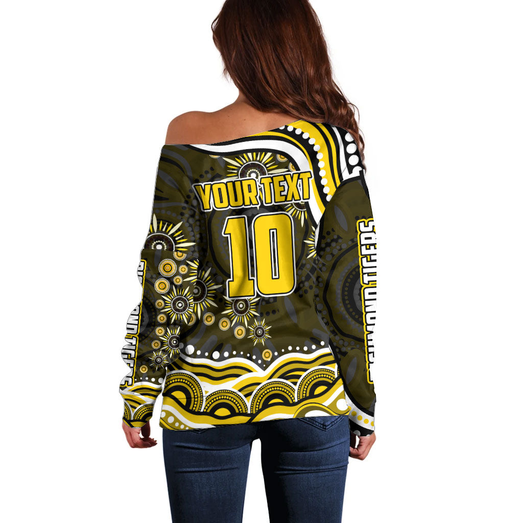 Personalized Richmond Tigers Off Shoulder Sweater Aboriginal Dot Art - Dreamtime Football Mascot