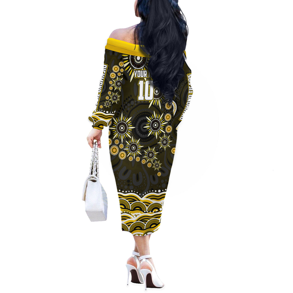 Personalized Richmond Tigers Off The Shoulder Long Sleeve Dress Aboriginal Dot Art - Dreamtime Football Mascot