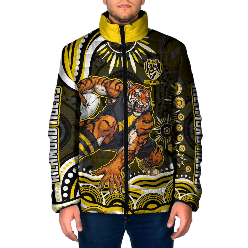 Personalized Richmond Tigers Padded Jacket Aboriginal Dot Art - Dreamtime Football Mascot