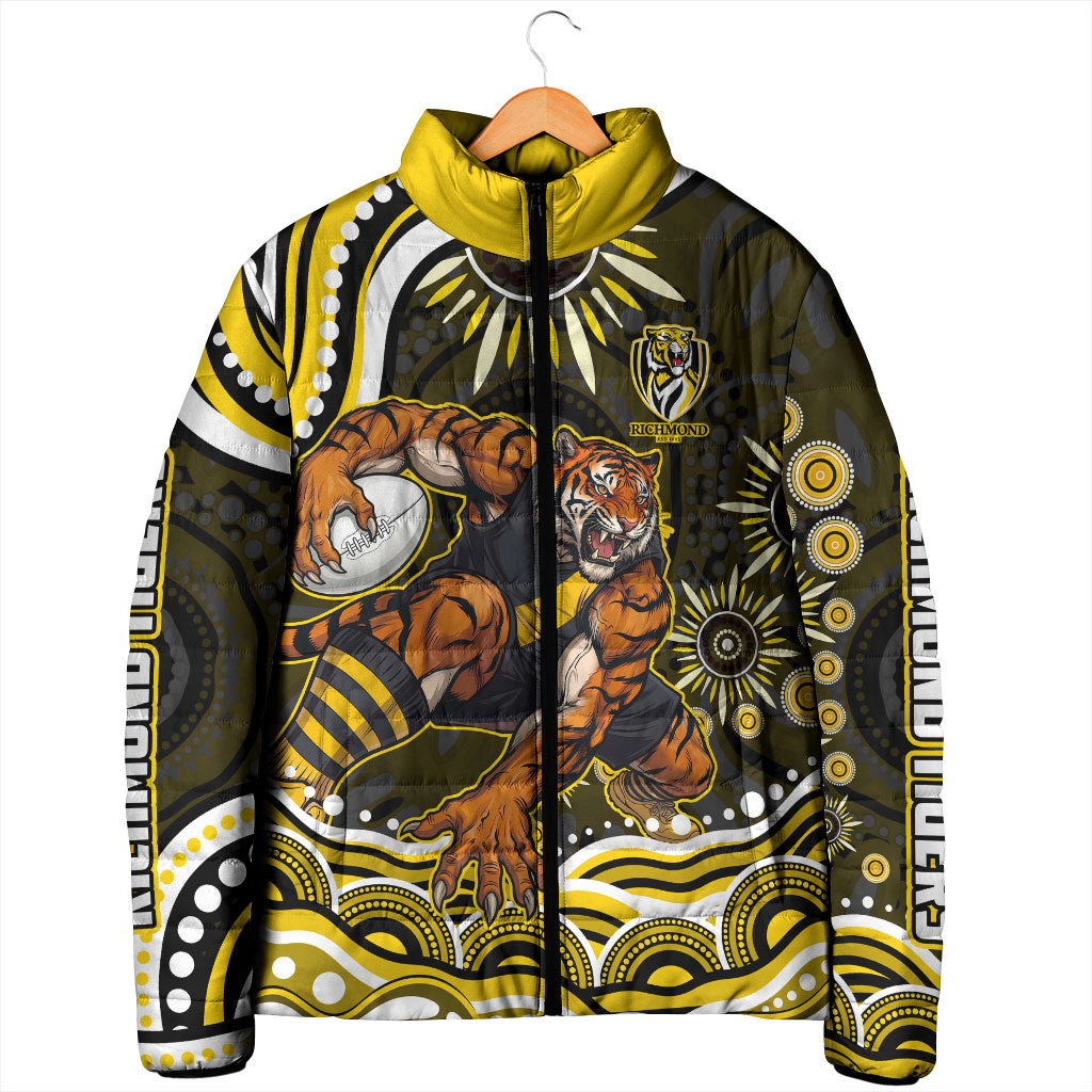 Personalized Richmond Tigers Padded Jacket Aboriginal Dot Art - Dreamtime Football Mascot