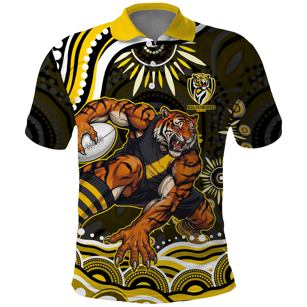 Personalized Richmond Tigers Polo Shirt Aboriginal Dot Art - Dreamtime Football Mascot