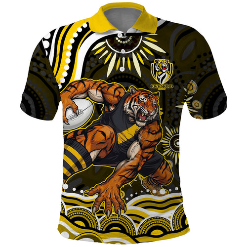 Personalized Richmond Tigers Polo Shirt Aboriginal Dot Art - Dreamtime Football Mascot