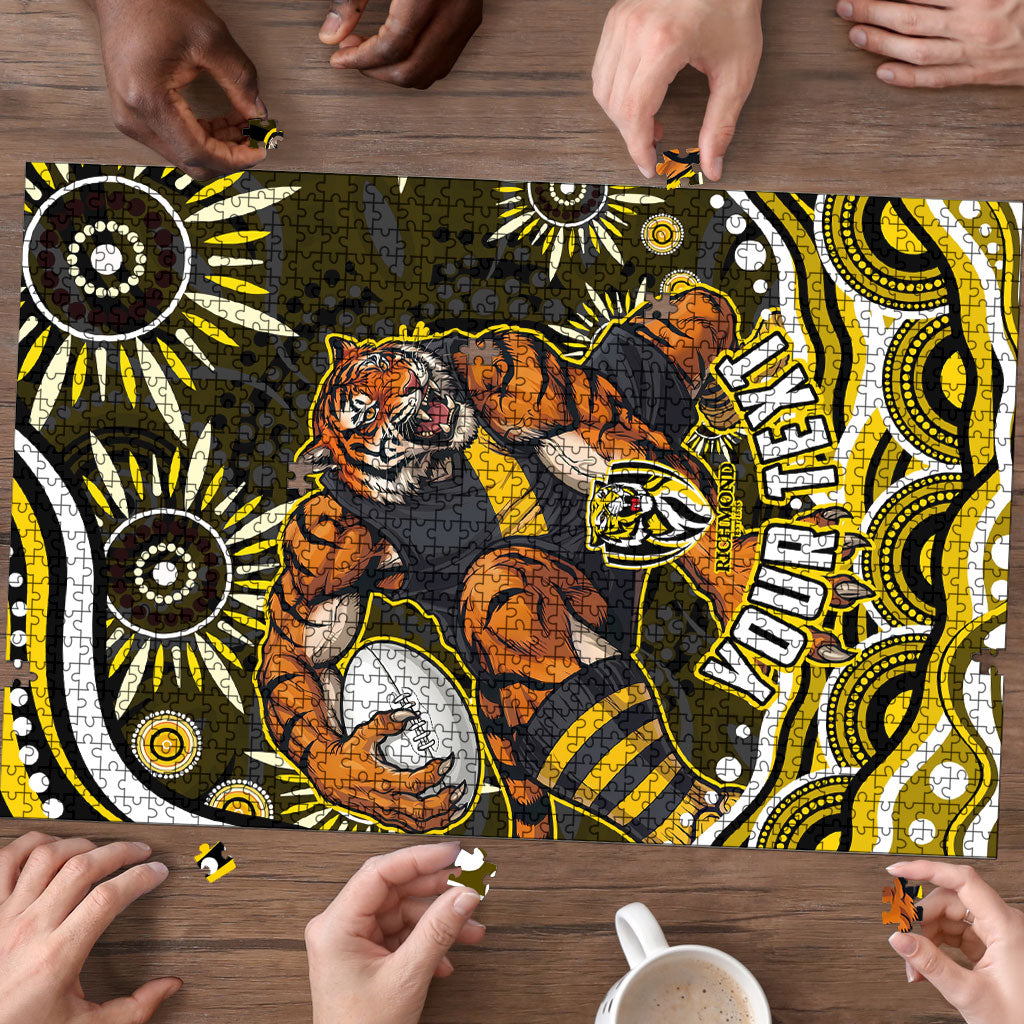Personalized Richmond Tigers Puzzle Aboriginal Dot Art - Dreamtime Football Mascot