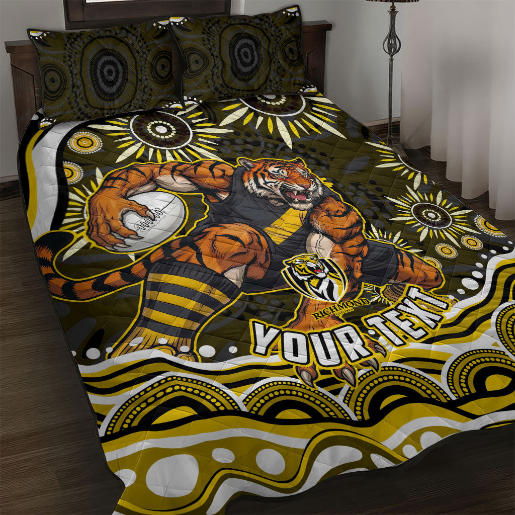Personalized Richmond Tigers Quilt Bed Set Aboriginal Dot Art - Dreamtime Football Mascot
