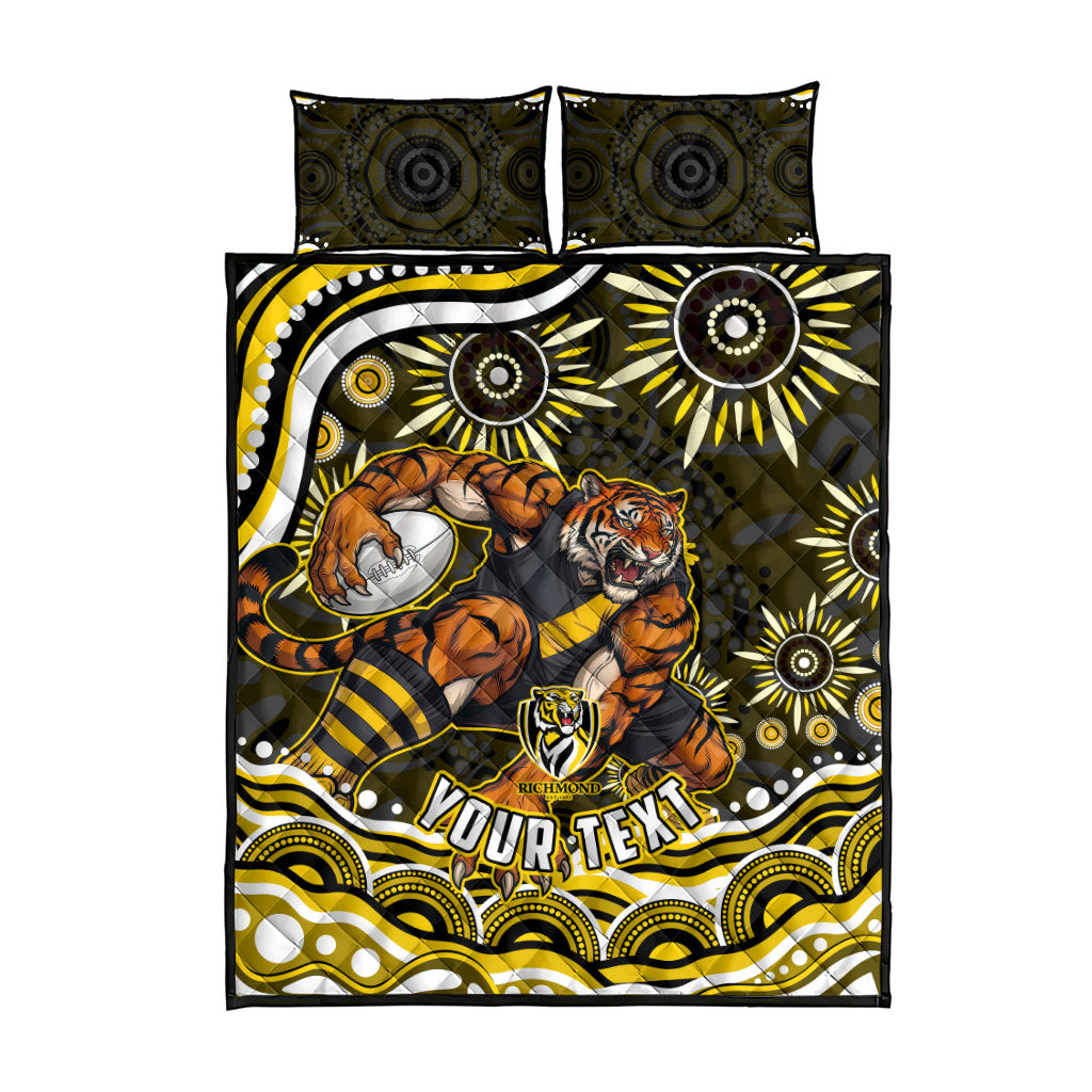 Personalized Richmond Tigers Quilt Bed Set Aboriginal Dot Art - Dreamtime Football Mascot