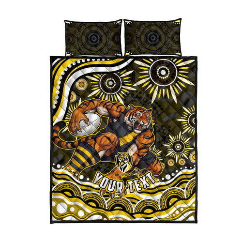 Personalized Richmond Tigers Quilt Bed Set Aboriginal Dot Art - Dreamtime Football Mascot