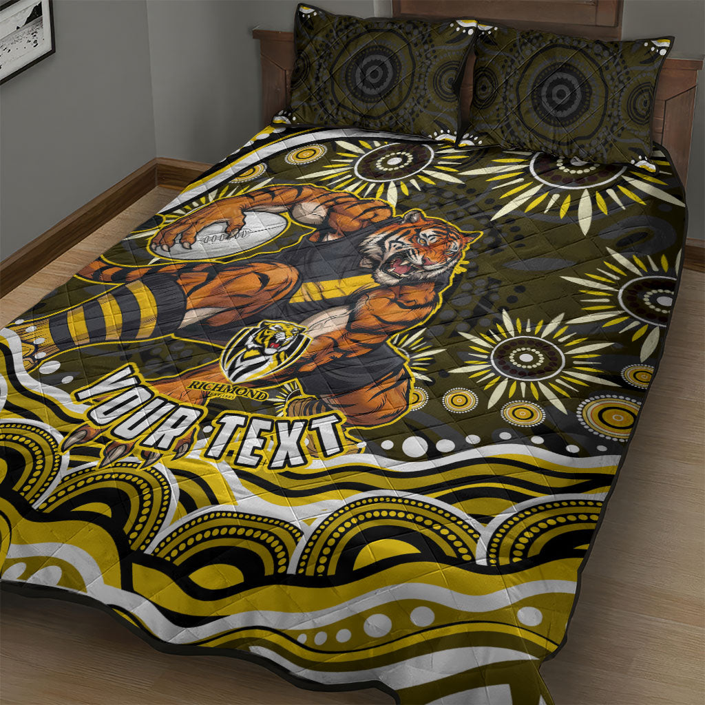 Personalized Richmond Tigers Quilt Bed Set Aboriginal Dot Art - Dreamtime Football Mascot