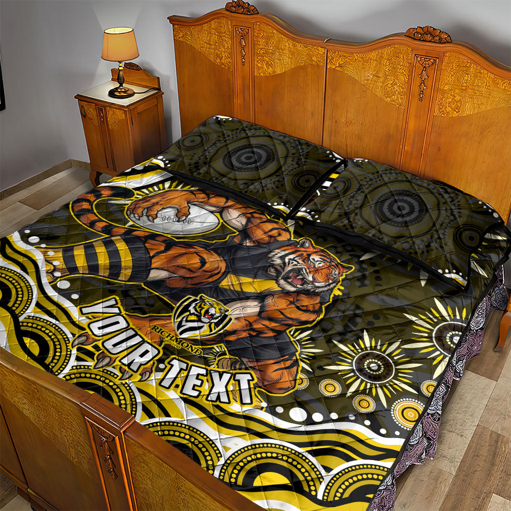 Personalized Richmond Tigers Quilt Bed Set Aboriginal Dot Art - Dreamtime Football Mascot