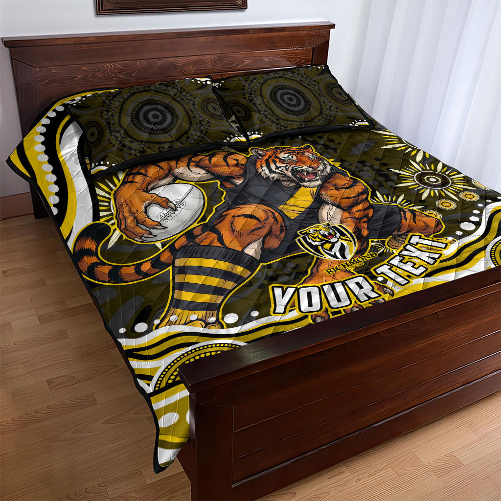 Personalized Richmond Tigers Quilt Bed Set Aboriginal Dot Art - Dreamtime Football Mascot