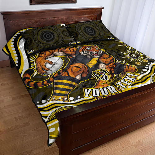 Personalized Richmond Tigers Quilt Bed Set Aboriginal Dot Art - Dreamtime Football Mascot