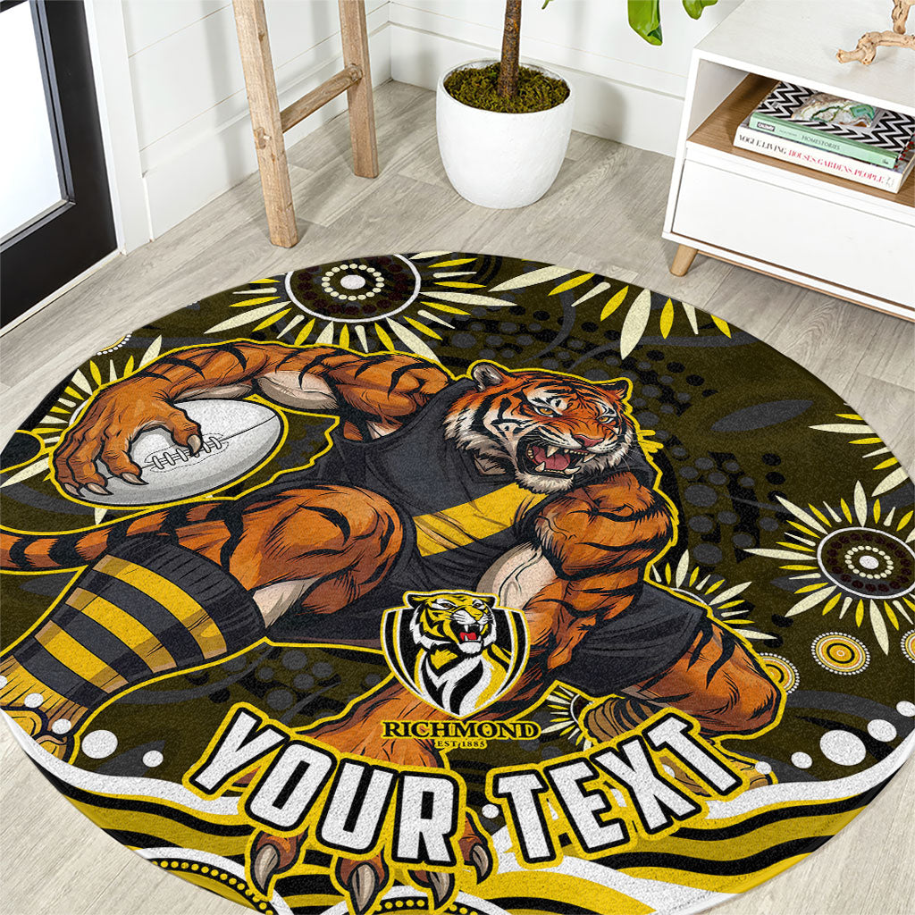 Personalized Richmond Tigers Round Carpet Aboriginal Dot Art - Dreamtime Football Mascot