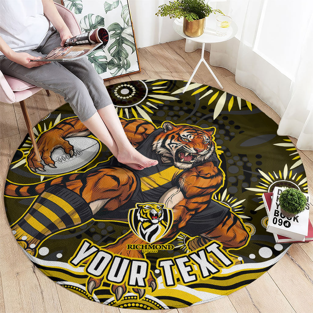 Personalized Richmond Tigers Round Carpet Aboriginal Dot Art - Dreamtime Football Mascot