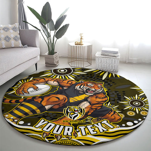 Personalized Richmond Tigers Round Carpet Aboriginal Dot Art - Dreamtime Football Mascot