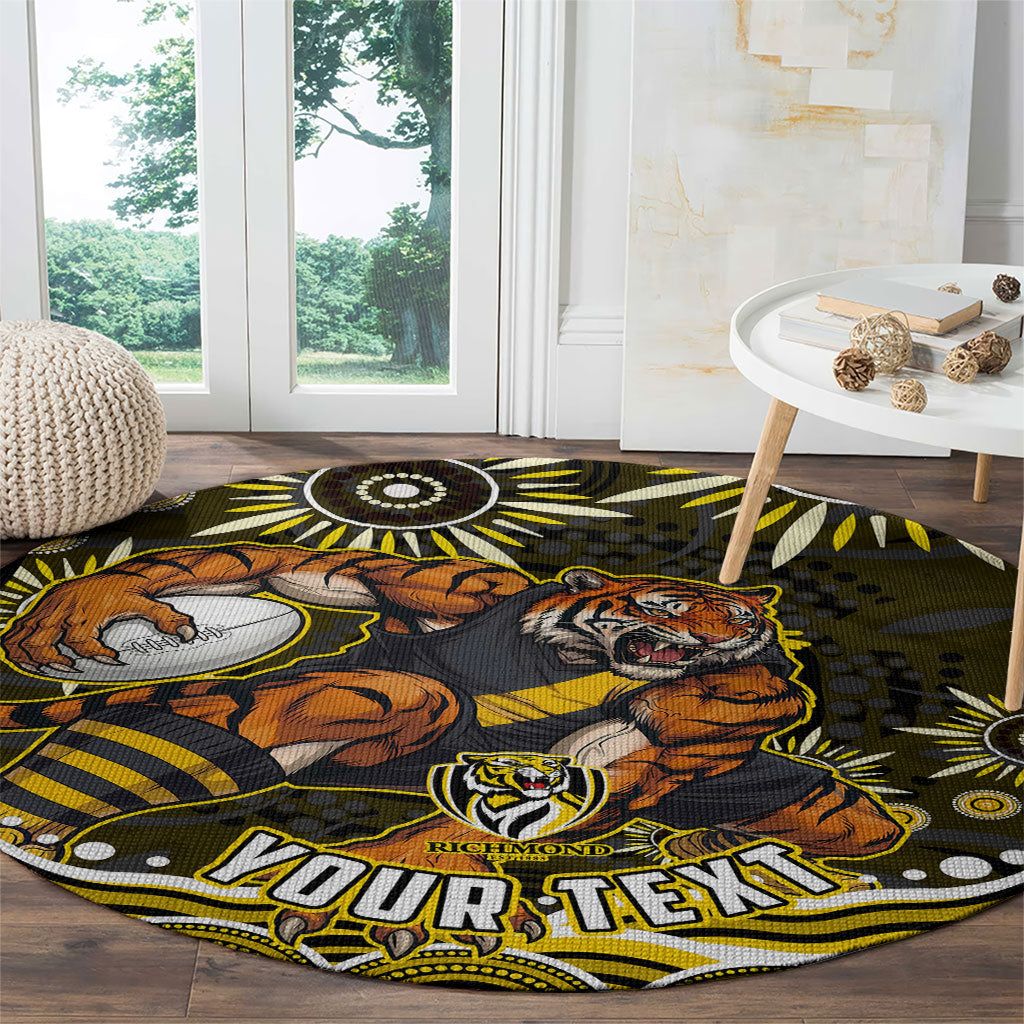Personalized Richmond Tigers Round Carpet Aboriginal Dot Art - Dreamtime Football Mascot