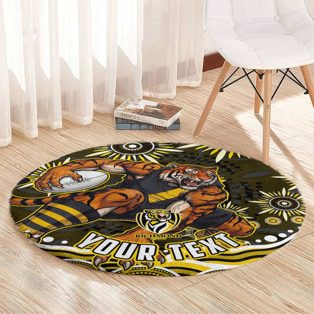Personalized Richmond Tigers Round Carpet Aboriginal Dot Art - Dreamtime Football Mascot