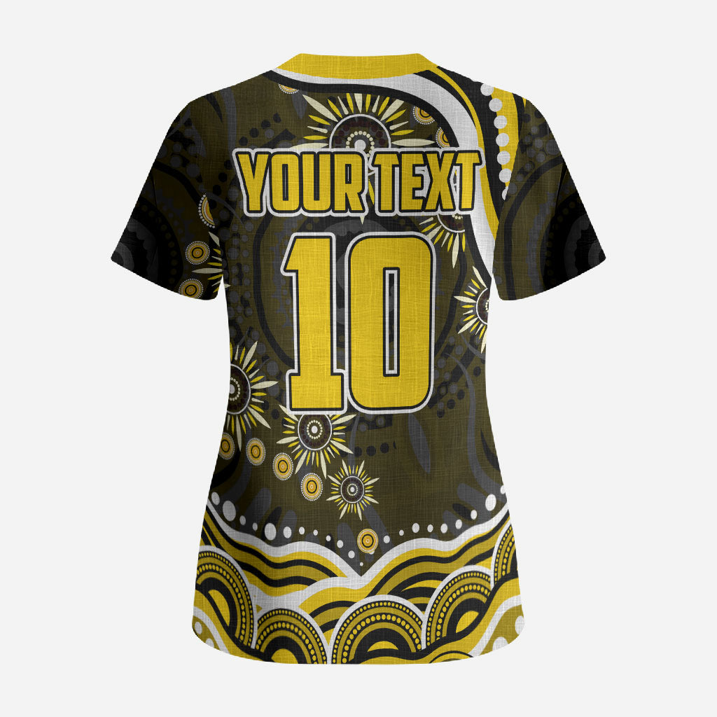 Personalized Richmond Tigers Scrub Top Aboriginal Dot Art - Dreamtime Football Mascot
