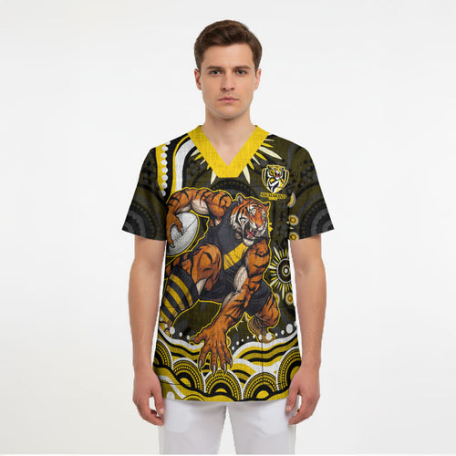 Personalized Richmond Tigers Scrub Top Aboriginal Dot Art - Dreamtime Football Mascot