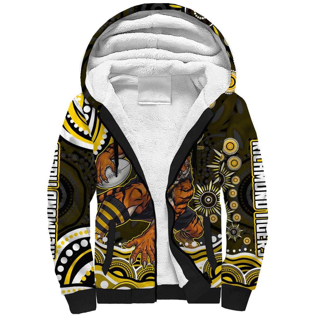 Personalized Richmond Tigers Sherpa Hoodie Aboriginal Dot Art - Dreamtime Football Mascot