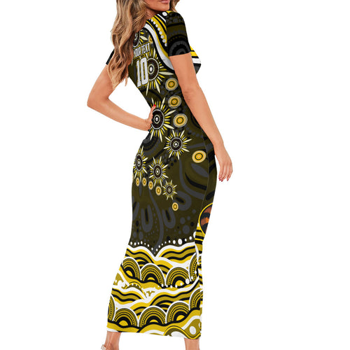 Personalized Richmond Tigers Short Sleeve Bodycon Dress Aboriginal Dot Art - Dreamtime Football Mascot