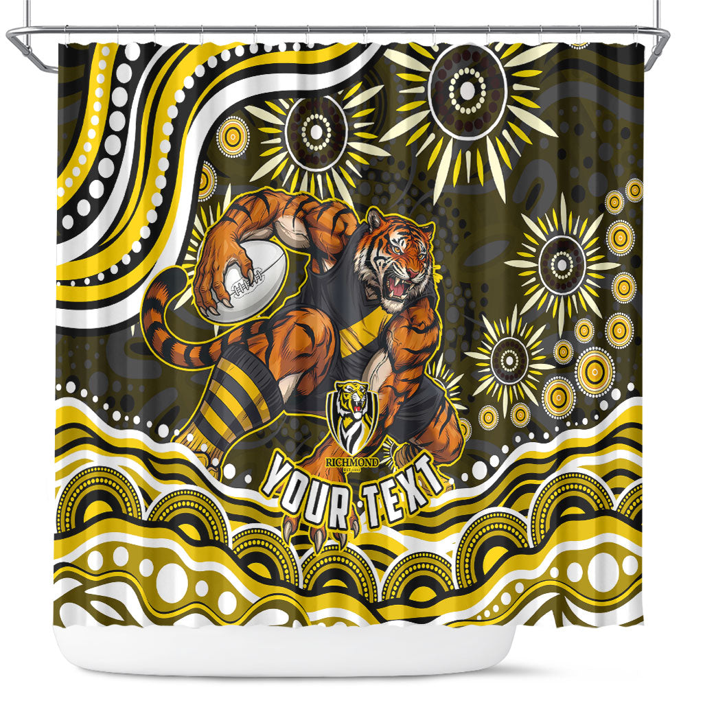 Personalized Richmond Tigers Shower Curtain Aboriginal Dot Art - Dreamtime Football Mascot