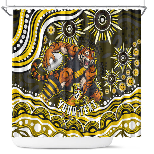 Personalized Richmond Tigers Shower Curtain Aboriginal Dot Art - Dreamtime Football Mascot
