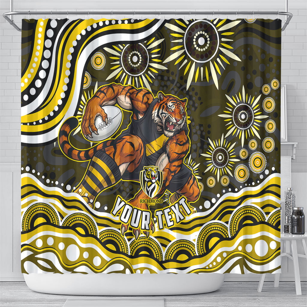 Personalized Richmond Tigers Shower Curtain Aboriginal Dot Art - Dreamtime Football Mascot