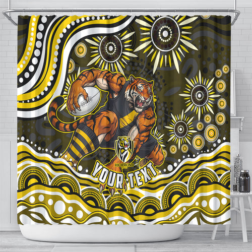 Personalized Richmond Tigers Shower Curtain Aboriginal Dot Art - Dreamtime Football Mascot