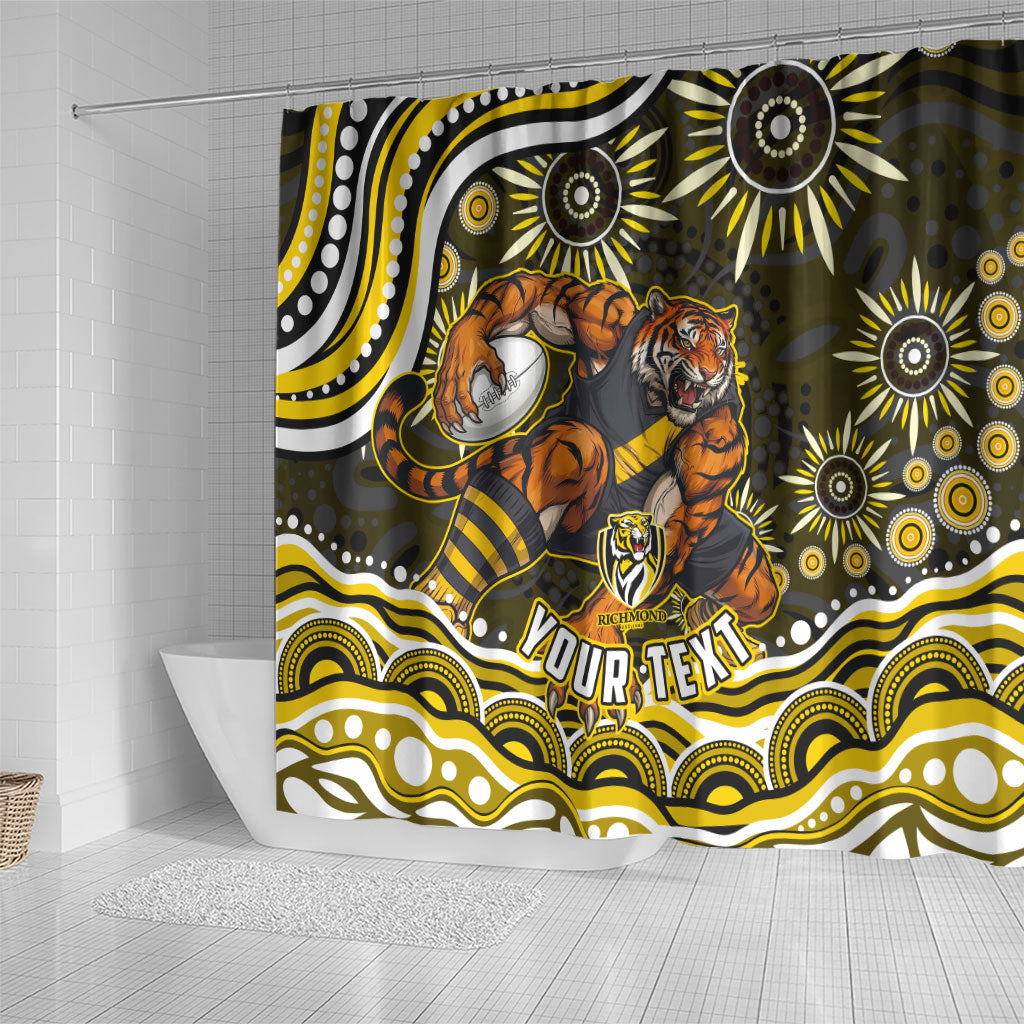 Personalized Richmond Tigers Shower Curtain Aboriginal Dot Art - Dreamtime Football Mascot