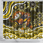 Personalized Richmond Tigers Shower Curtain Aboriginal Dot Art - Dreamtime Football Mascot