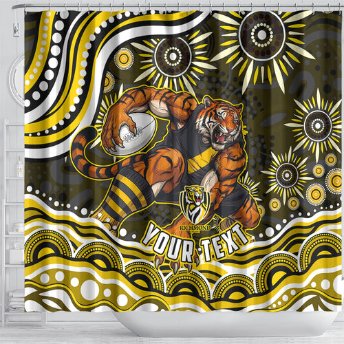 Personalized Richmond Tigers Shower Curtain Aboriginal Dot Art - Dreamtime Football Mascot