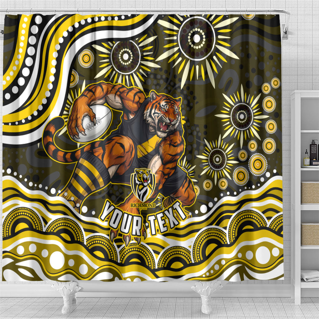 Personalized Richmond Tigers Shower Curtain Aboriginal Dot Art - Dreamtime Football Mascot