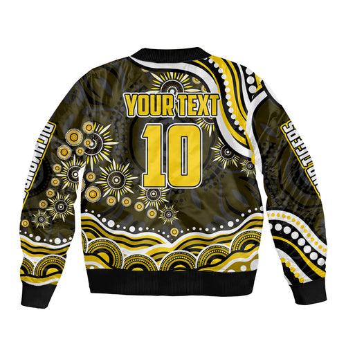 Personalized Richmond Tigers Sleeve Zip Bomber Jacket Aboriginal Dot Art - Dreamtime Football Mascot