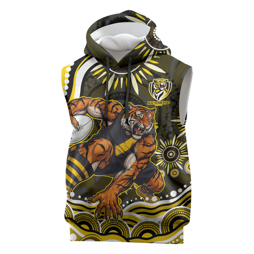Personalized Richmond Tigers Sleeveless Hoodie Aboriginal Dot Art - Dreamtime Football Mascot